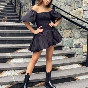 LoveShackFancy Black puff Sleeve smocked mini dress women size Medium